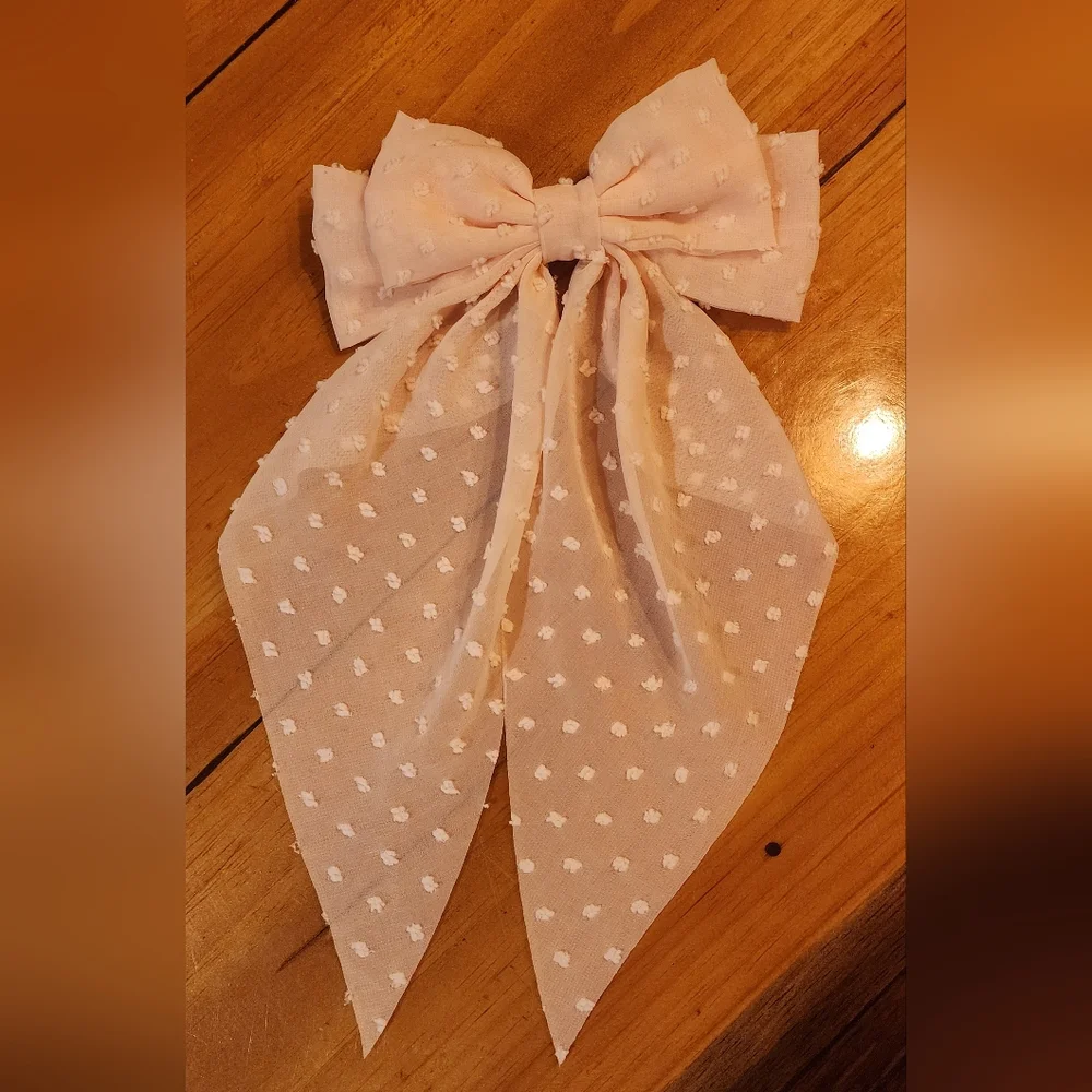 Elegant Pink and Cream Bow Hair Clips